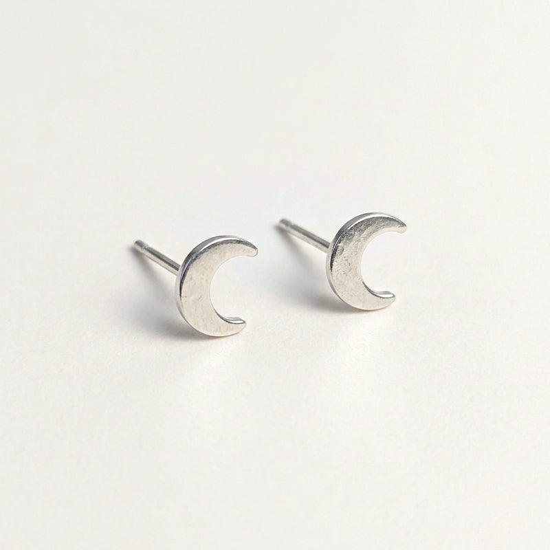 'Luna' Sterling Silver Tiny Moon Stud Earring