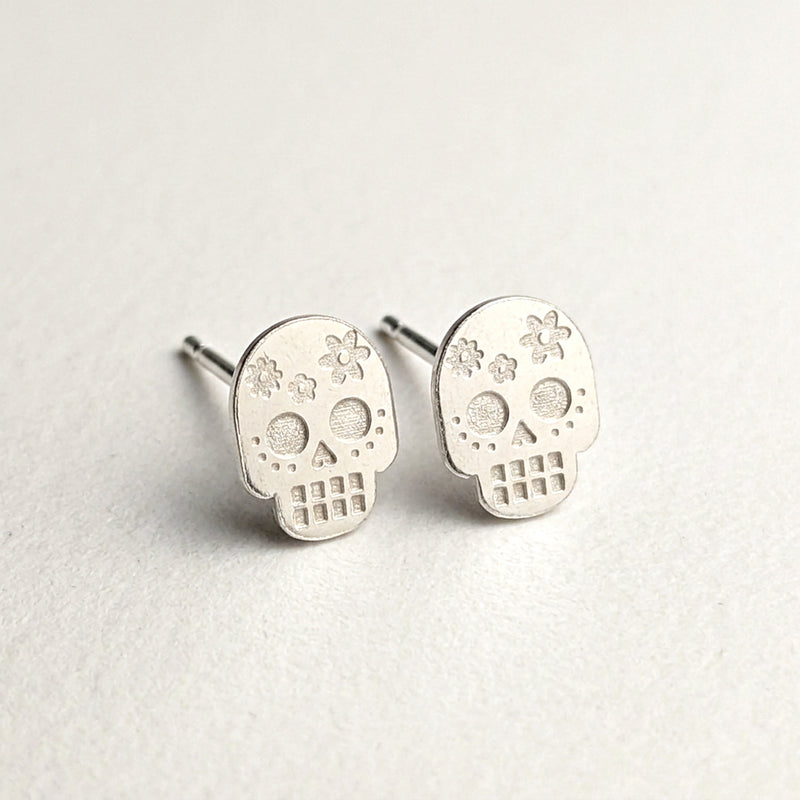 'Bloom' Flower Skull Silver Stud Earring