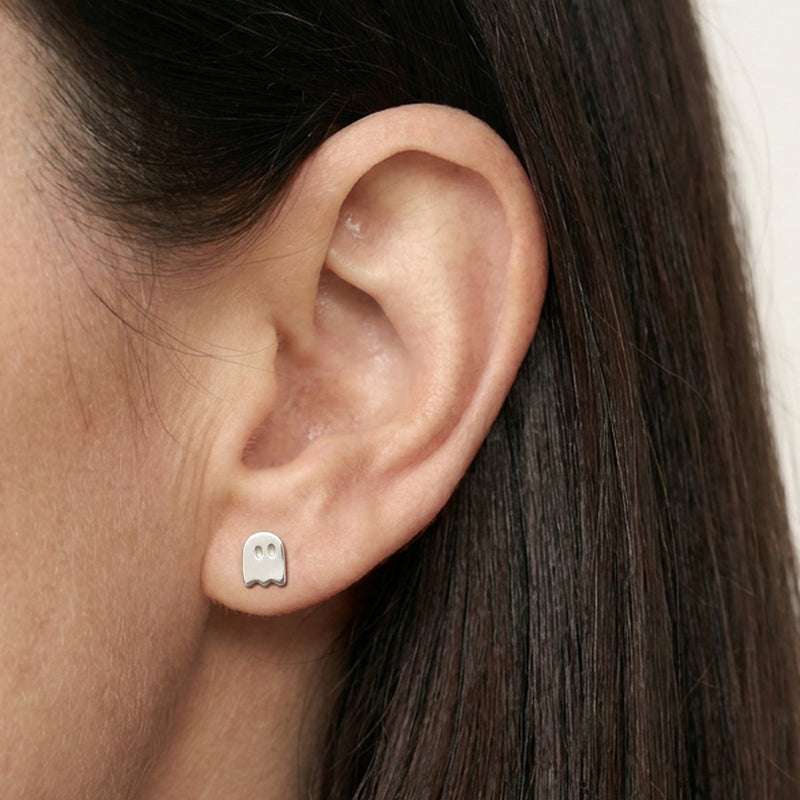 'Casper' Ghost Tiny Silver Stud, worn