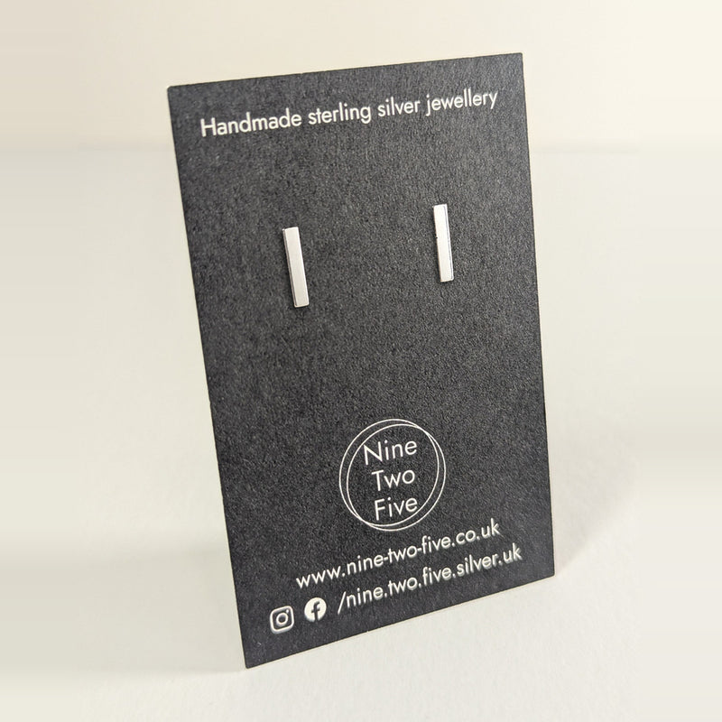 'Linear' Sterling Silver Rectangle Stud Earring on the Nine Two Five earring card