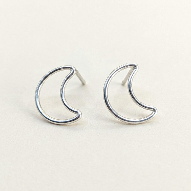'Luna' Sterling Silver Medium Open Moon Stud Earring