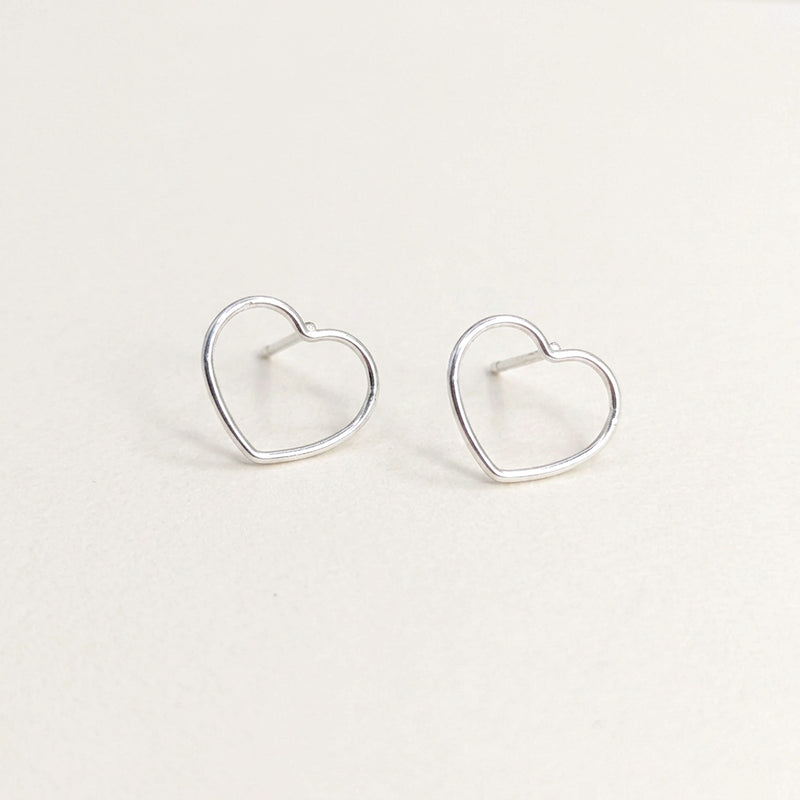 'Queen' Sterling Silver Small Open Heart Stud Earring