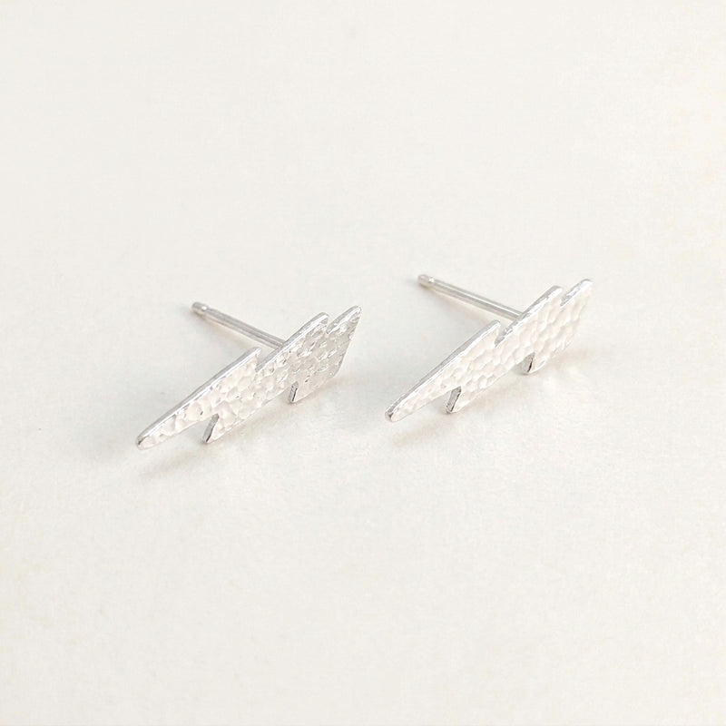 'Electra' Sterling Silver Textured Lightning Stud Earring