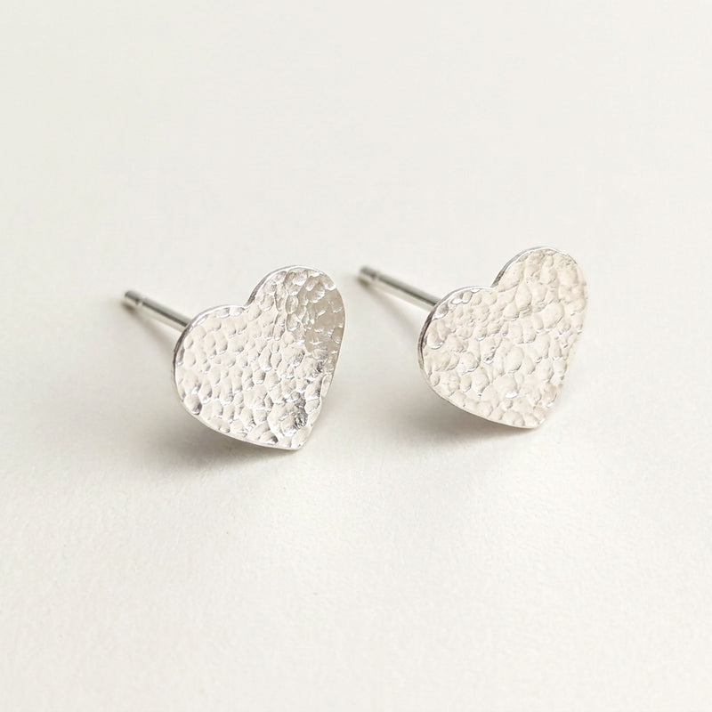 'Queen' Large Textured Heart Shaped Sterling Silver Studs