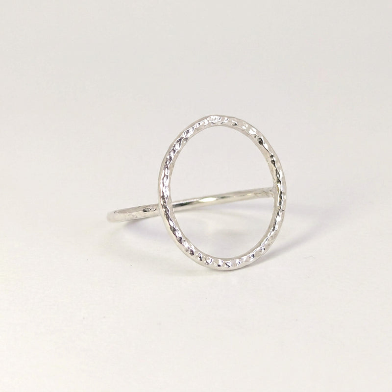 'Eclipse' Sterling Silver Hammered Circle Statement Ring