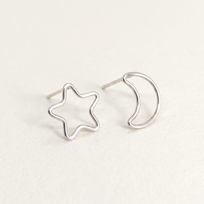 'Luna Light' Sterling Silver Moon-Star Stud Earring