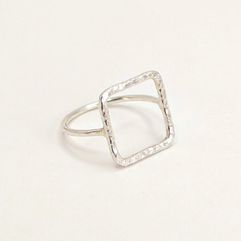 'Equal' Sterling Silver Hammered Square Statement Ring