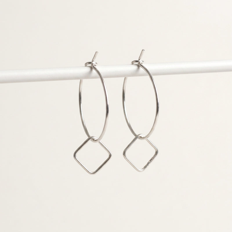 'Cubic' Sterling Silver Square Hoop Earring, Small