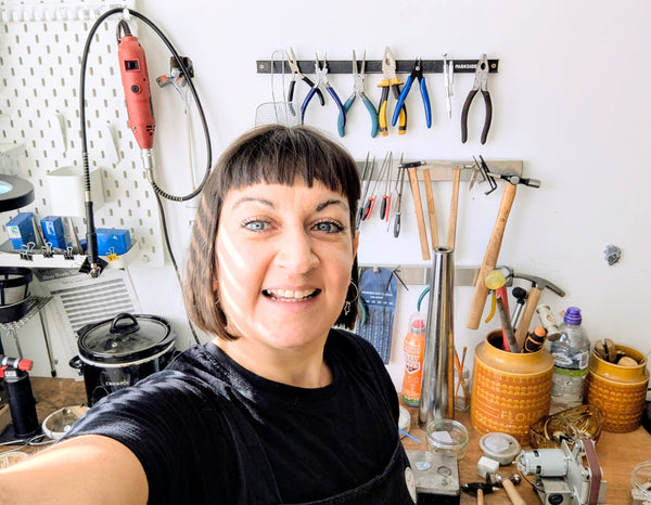 Anna at her workbench in her Nottingham studio