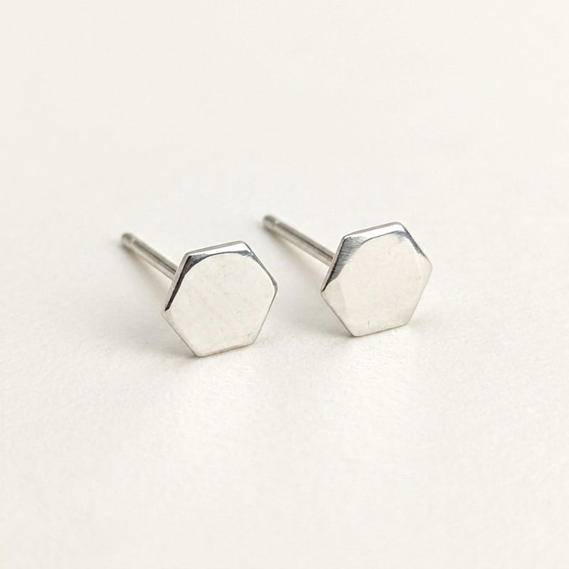 'Hexa' Sterling Silver Tiny Hexagon Stud Earring