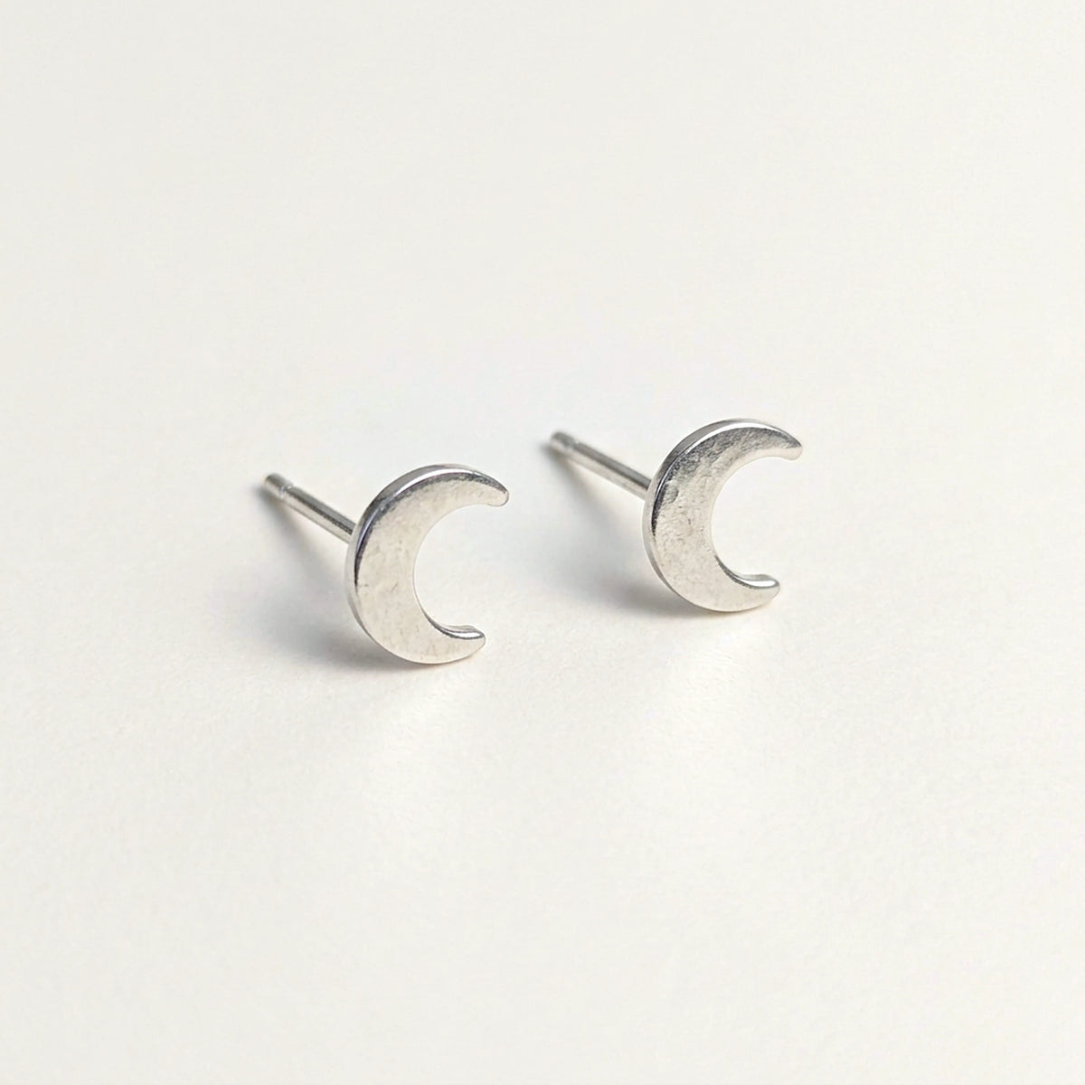 'Luna' Sterling Silver Tiny Moon Stud Earring