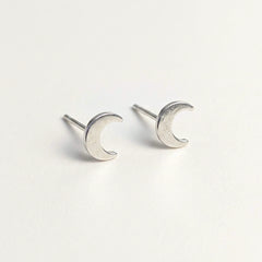 'Luna' Sterling Silver Tiny Moon Stud Earring, view 1
