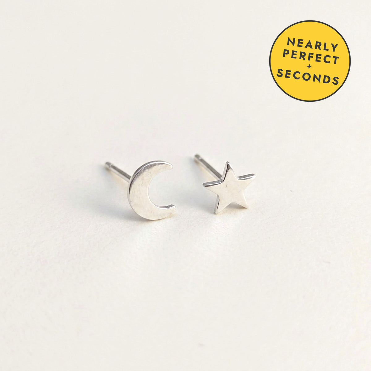 'Moon and Star' Sterling Silver Mismatched Stud Earrings — Seconds (nearly perfect seconds)