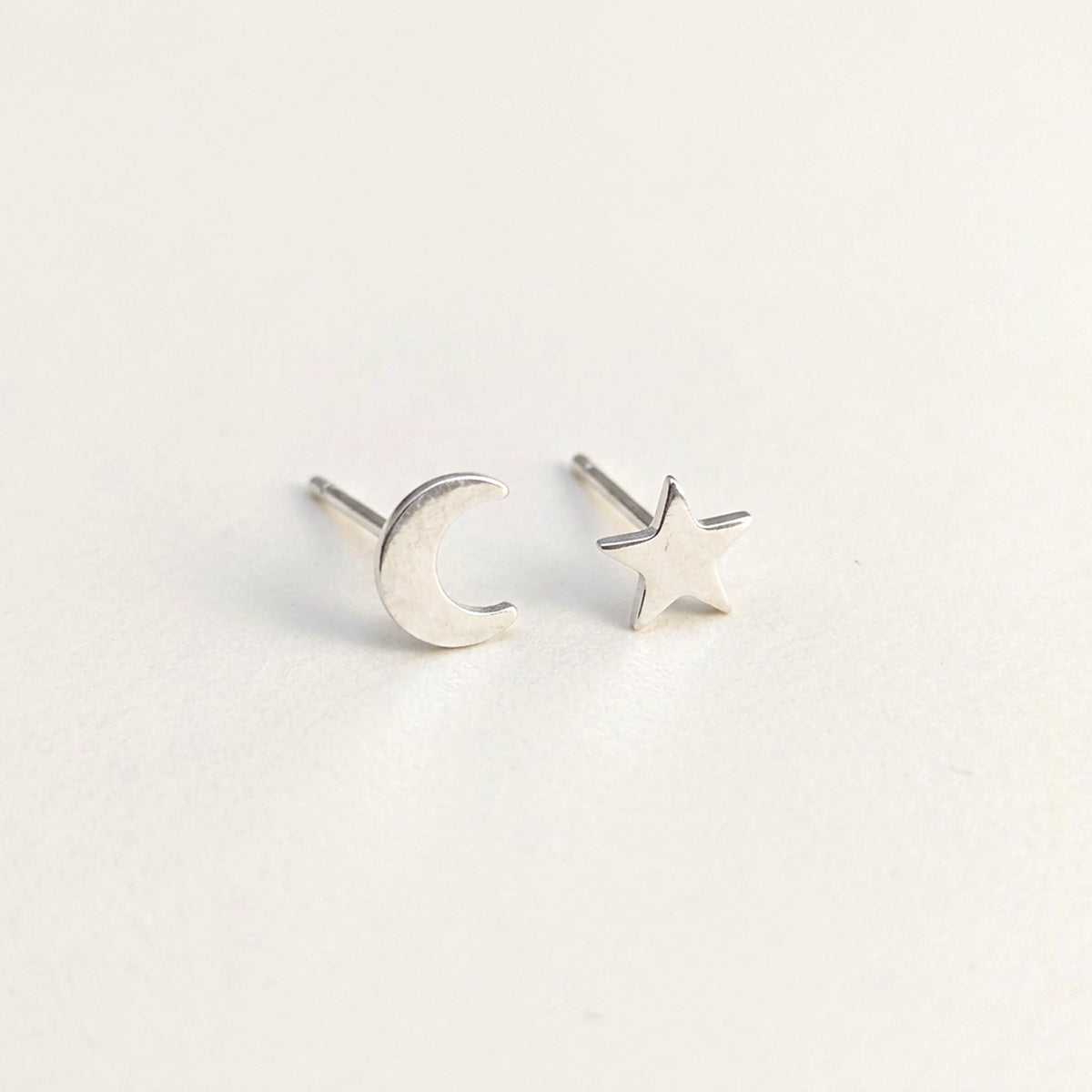 'Moon and Star' Tiny Sterling Silver Studs