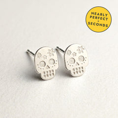 Bloom Flower Skull Silver Stud Earring — Seconds (nearly perfect seconds), view 1