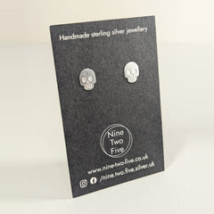 Skull Silver Stud Earring — Seconds on the Nine Two Five earring card, view 2
