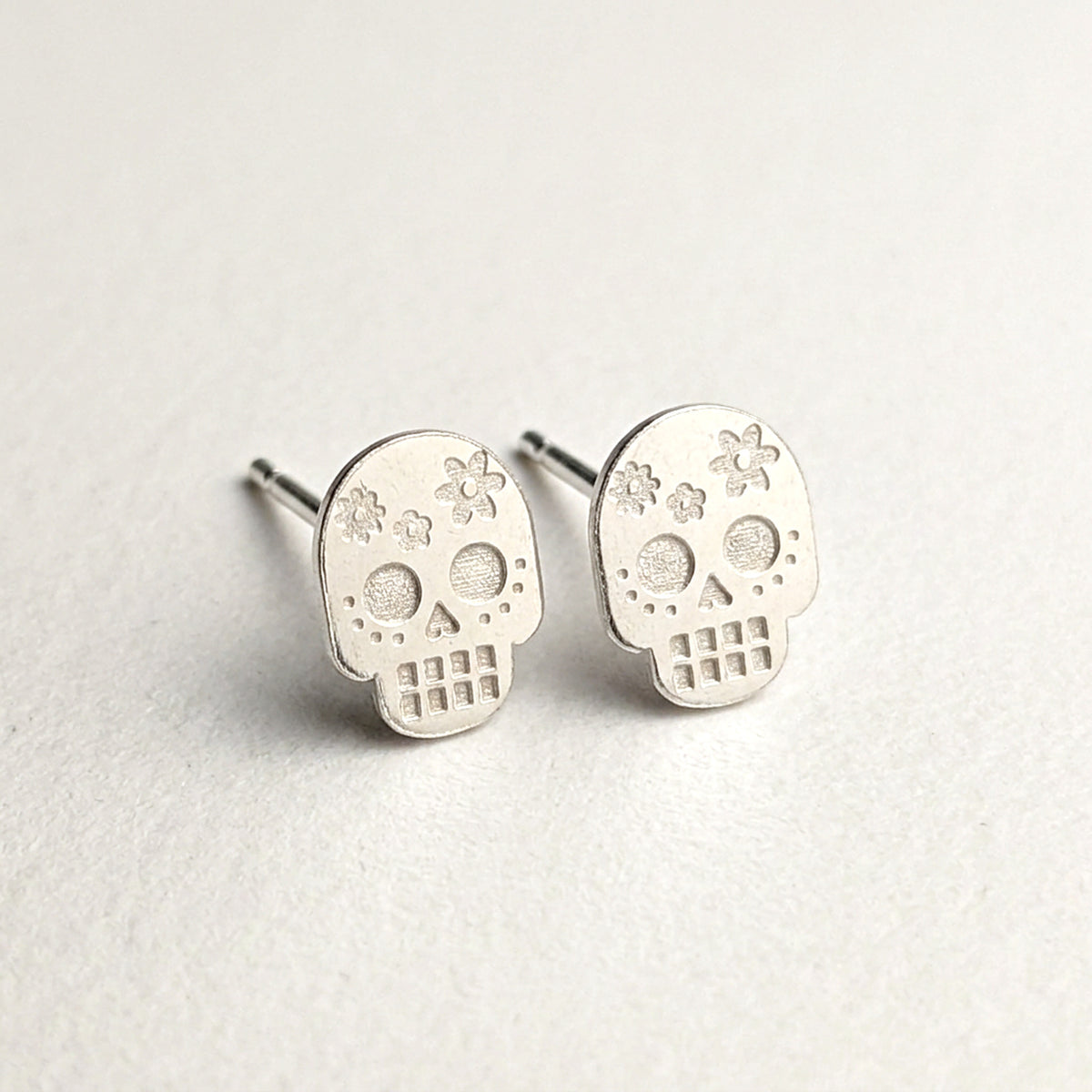 'Bloom' Flower Skull Silver Stud Earring