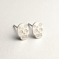 'Bloom' Flower Skull Silver Stud Earring, view 1