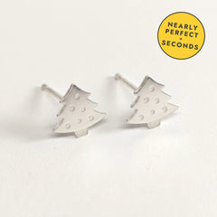 'Noel' Tiny Christmas Tree Silver Stud Earring - Seconds (nearly perfect seconds), view 1
