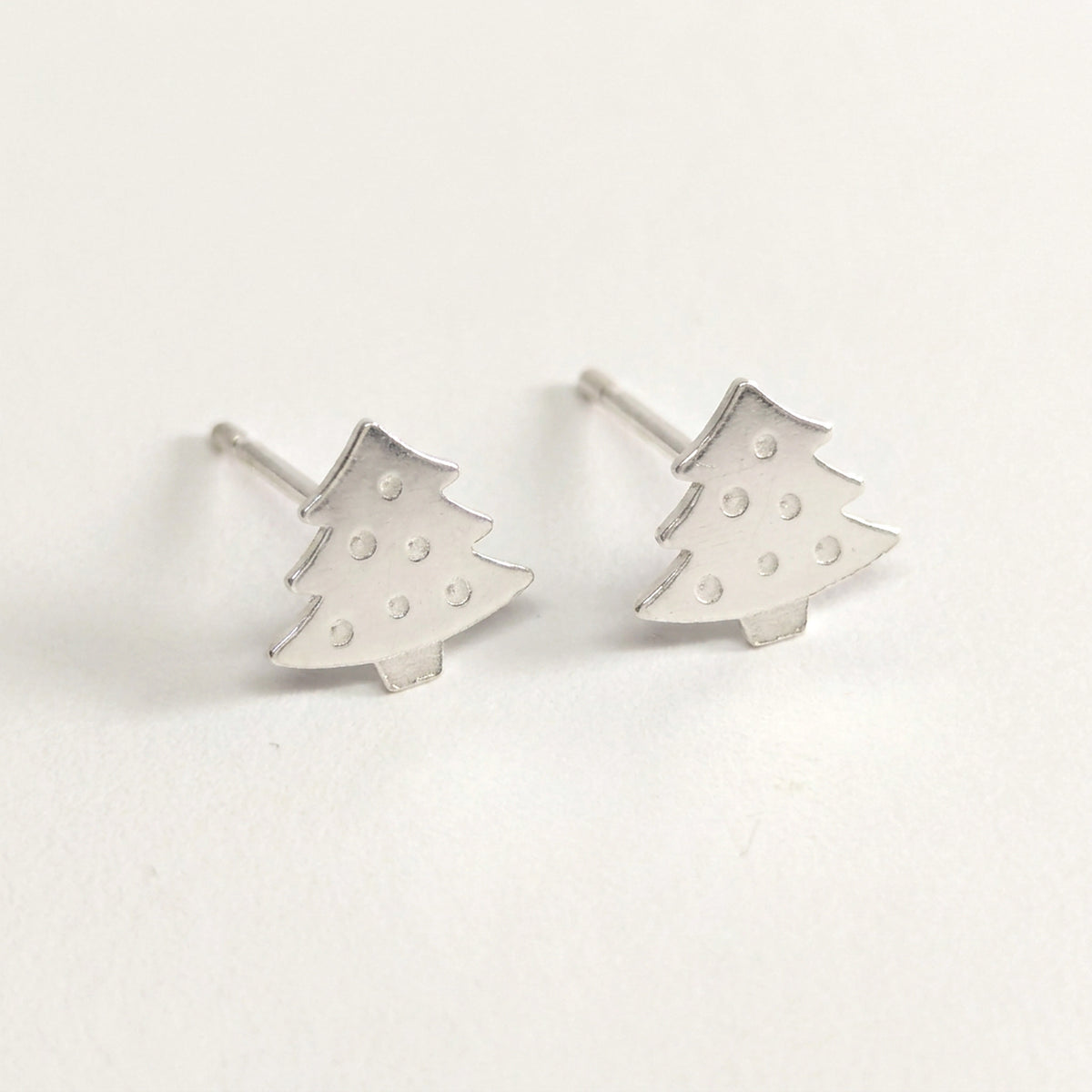 'Noel' Tiny Christmas Tree Silver Stud Earring