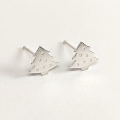 'Noel' Tiny Christmas Tree Silver Stud Earring, view 1