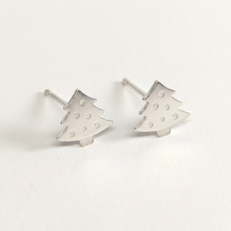 'Noel' Tiny Christmas Tree Silver Stud Earring