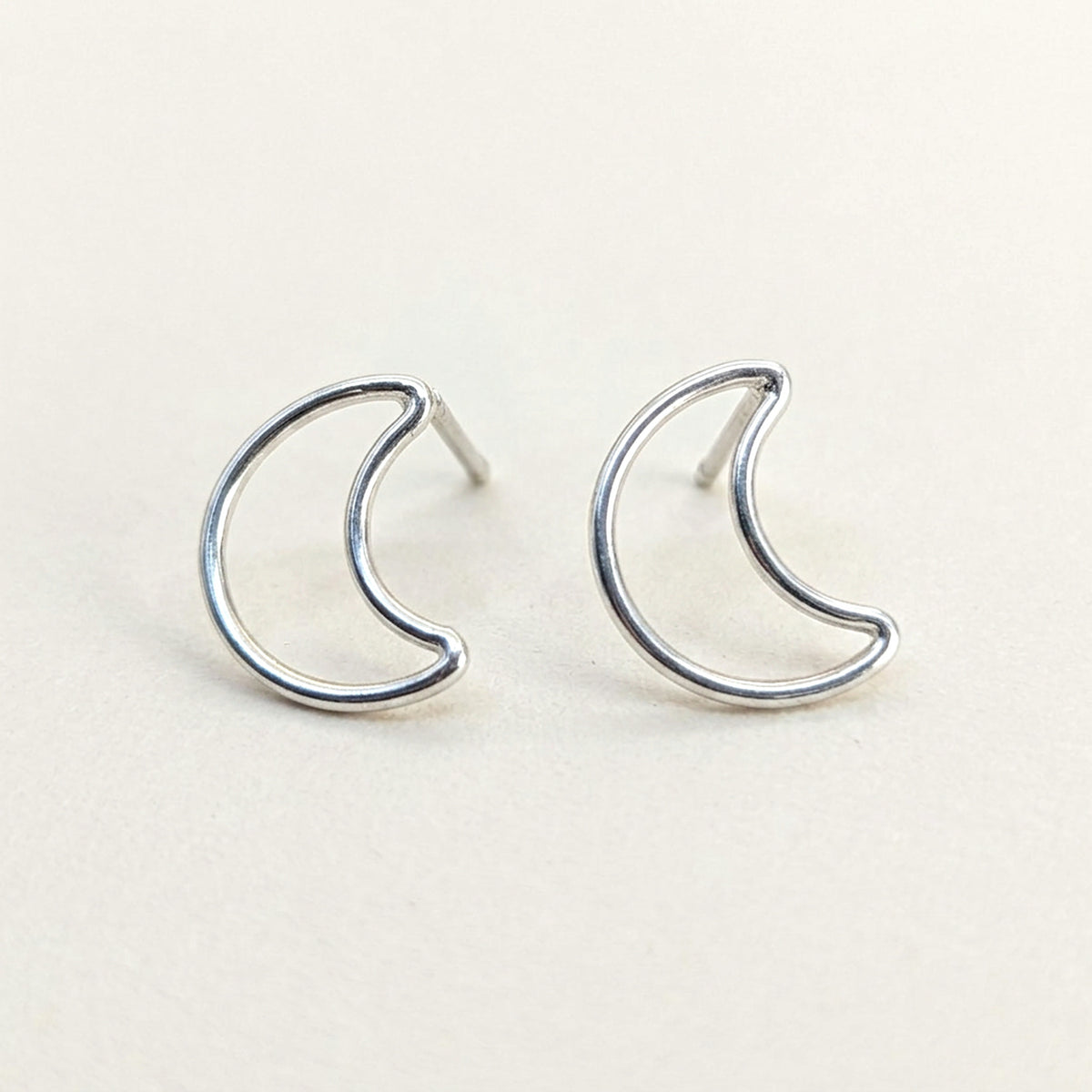 'Luna' Sterling Silver Medium Open Moon Stud Earring
