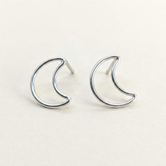 'Luna' Sterling Silver Medium Open Moon Stud Earring, view 1