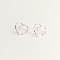 'Queen' Sterling Silver Small Open Heart Stud Earring, view 1