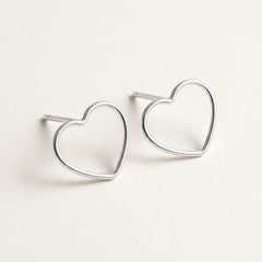 'Heartlight' Sterling Silver Large Open Heart Stud Earring, view 1