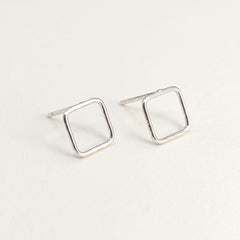 'Equal' Sterling Silver Small Open Square Stud Earring, view 1