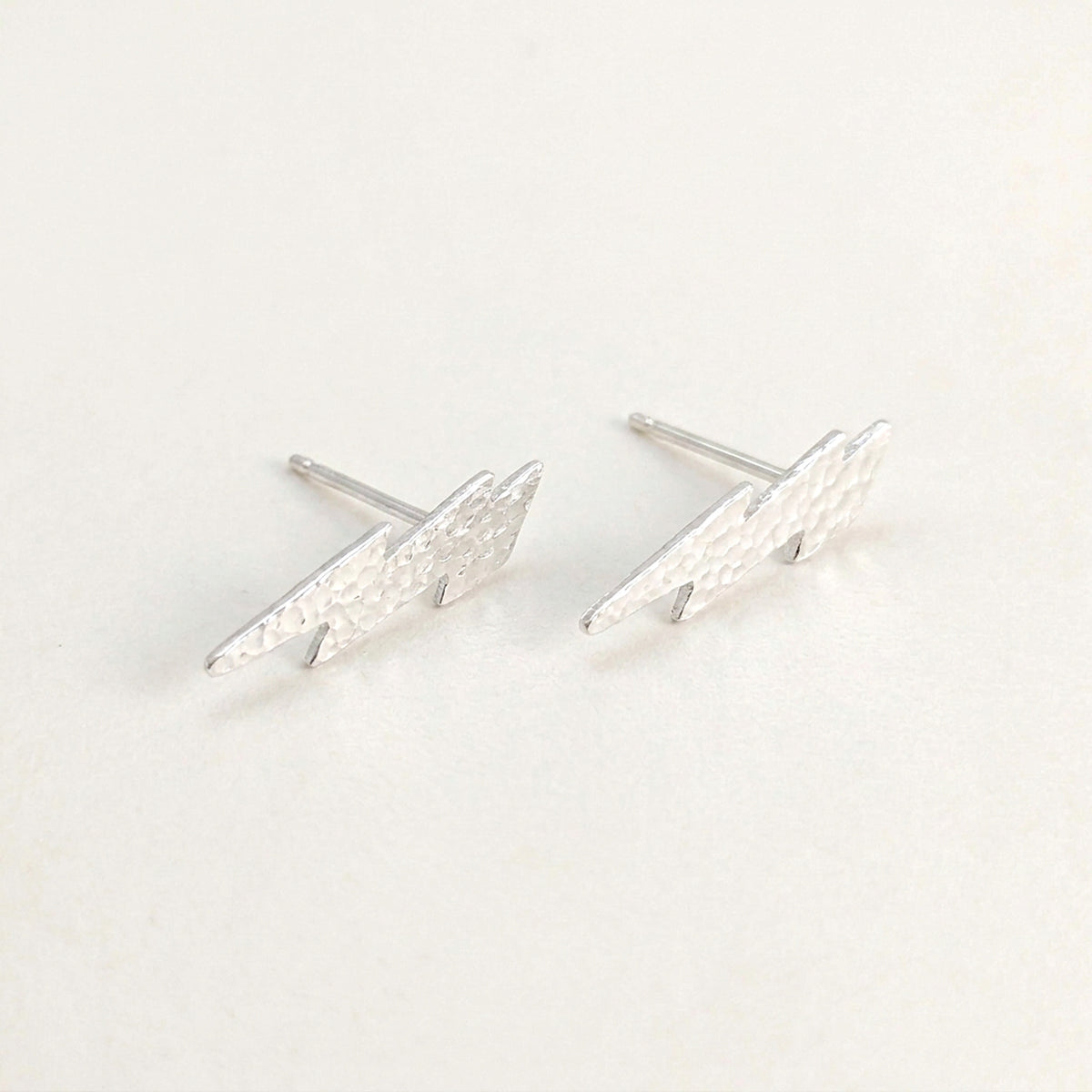 'Electra' Sterling Silver Textured Lightning Stud Earring