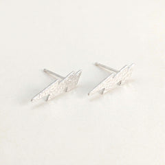 'Electra' Sterling Silver Textured Lightning Stud Earring, view 1