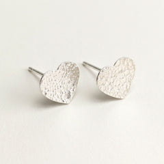 'Queen' Large Textured Heart Shaped Sterling Silver Studs, view 1