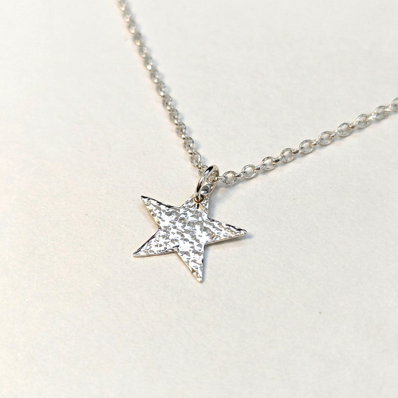'Fallen Star' Sterling Silver Small Hammered Star Pendant