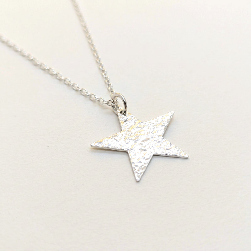 'Fallen Star' Sterling Silver Large Hammered Star Pendant