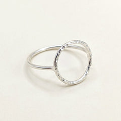 'Eclipse' Sterling Silver Textured Circle Ring, view 1