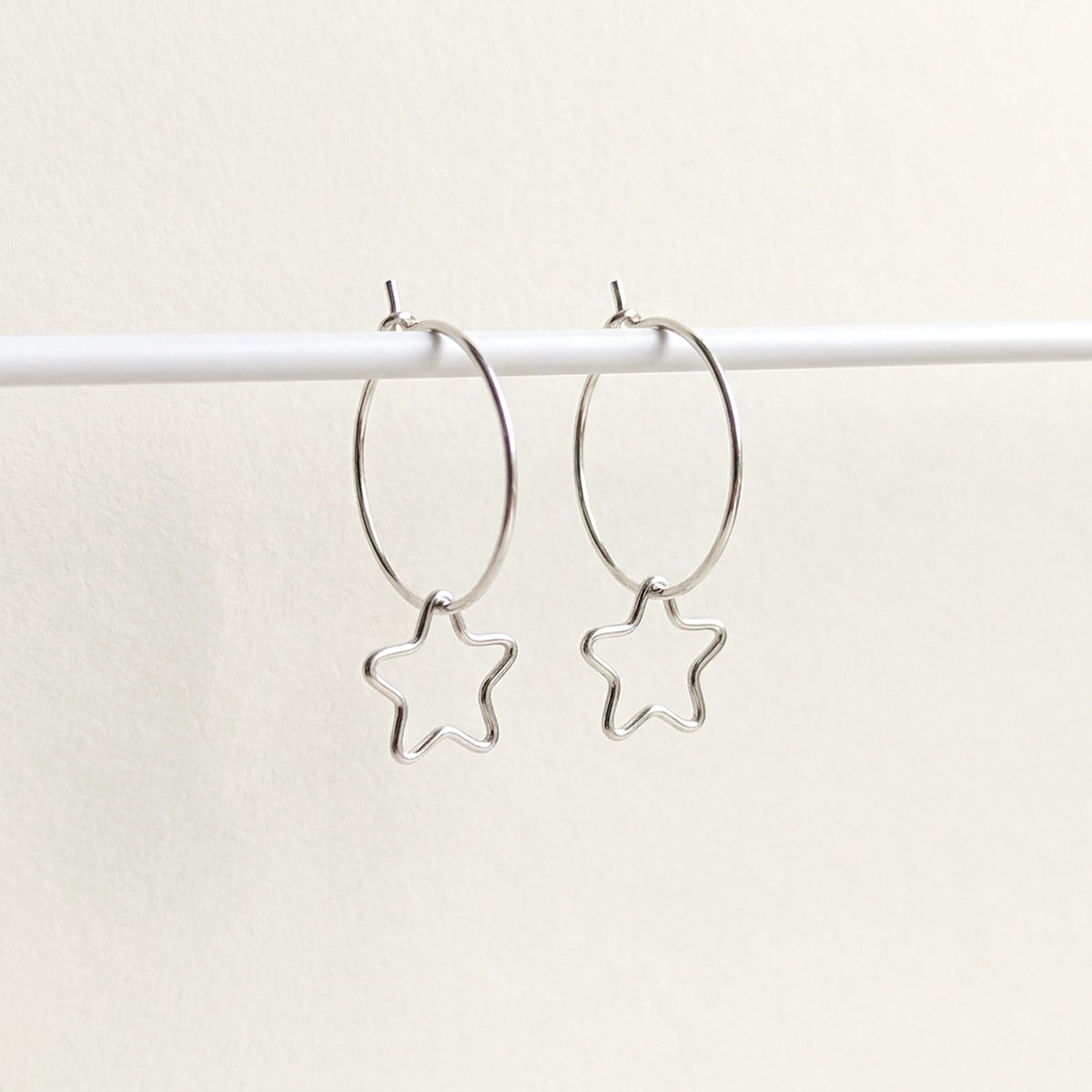 'Starlight' Sterling Silver Small Star Hoop Earring