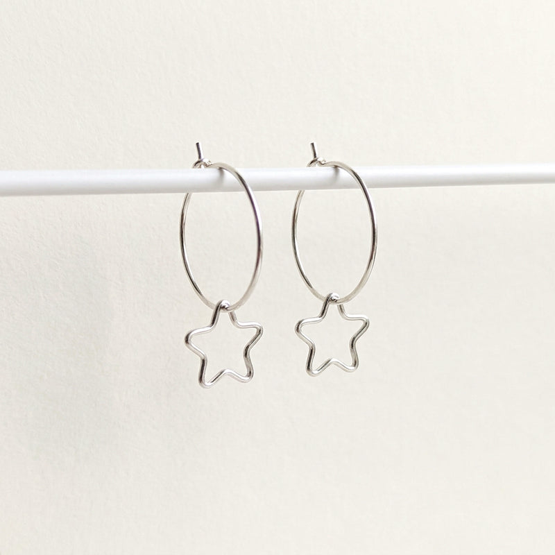 'Starlight' Sterling Silver Small Star Hoop Earring