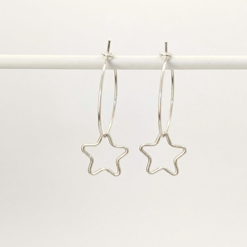 'Starlight' Sterling Silver Small Star Hoop Earring