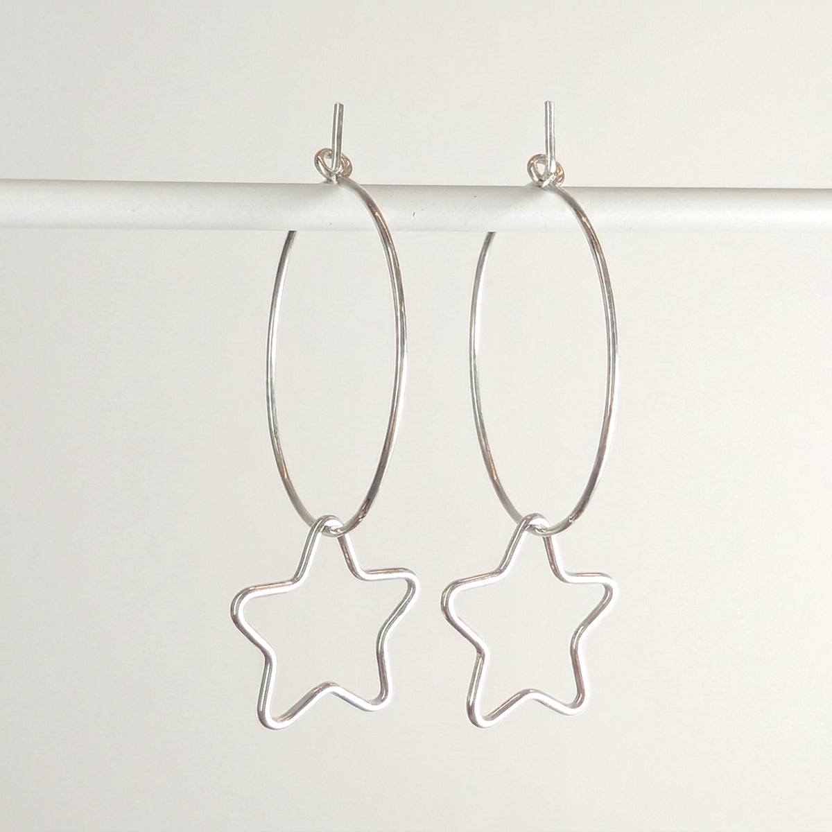 'Starlight' Sterling Silver Large Star Hoop Earring