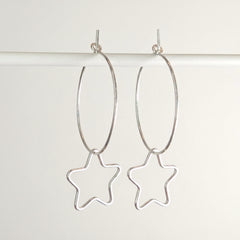 'Starlight' Sterling Silver Large Star Hoop Earring, view 1