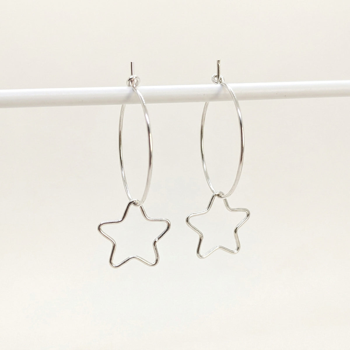 'Starlight' Sterling Silver Star Hoop Earring, Medium