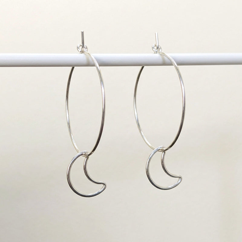 'Moonlight' Sterling Silver Moon Large Hoop Earring