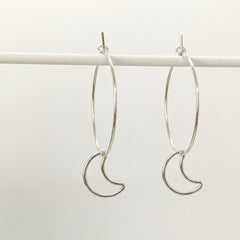 'Moonlight' Sterling Silver Moon Large Hoop Earring, view 1