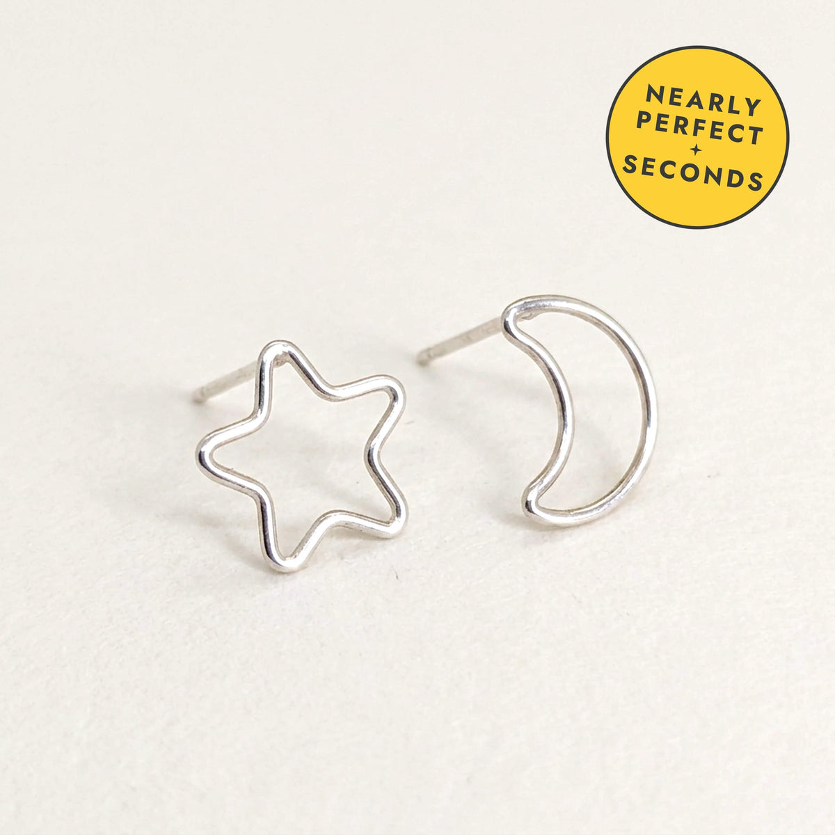 'Luna Light' Sterling Silver Moon-Star Stud Earring — Seconds (nearly perfect seconds)