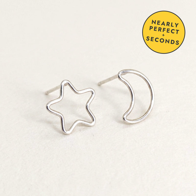 'Luna Light' Sterling Silver Moon-Star Stud Earring — Seconds (nearly perfect seconds)