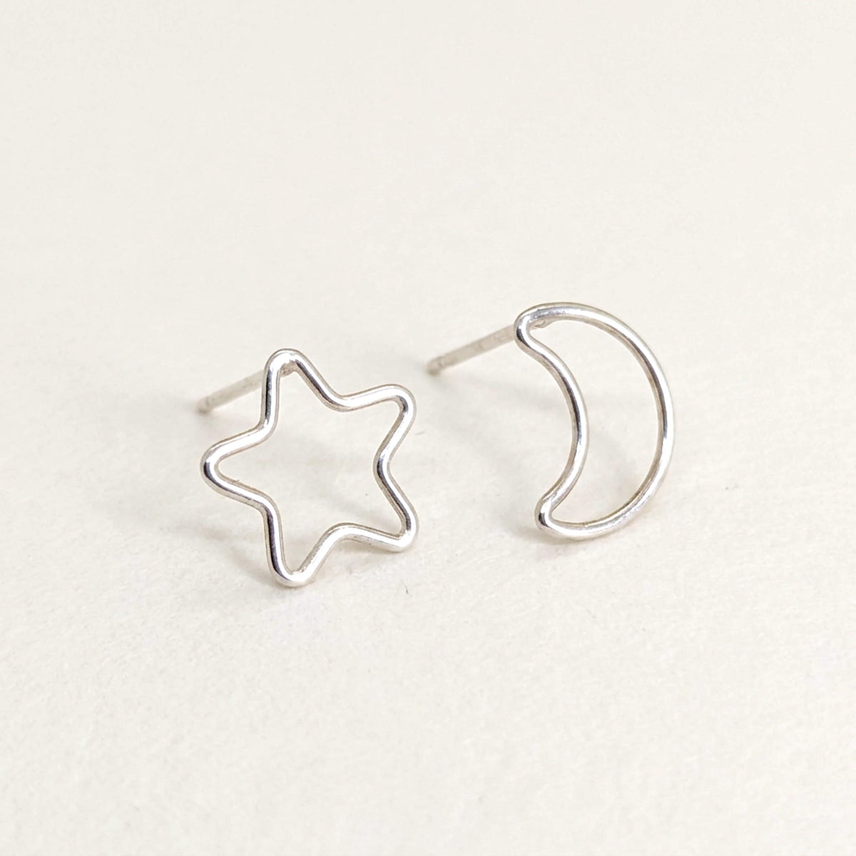 'Luna Light' Sterling Silver Moon-Star Stud Earring