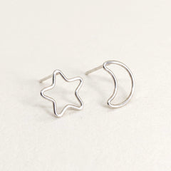 'Luna Light' Sterling Silver Moon-Star Stud Earring, view 1