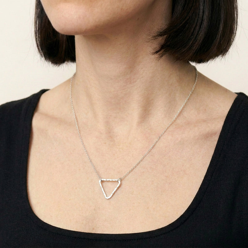 'Tria' Sterling Silver Triangle Pendant, worn